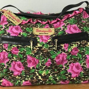 Betsey Johnson Leopard Rose Weekender Travel Canvas Bag